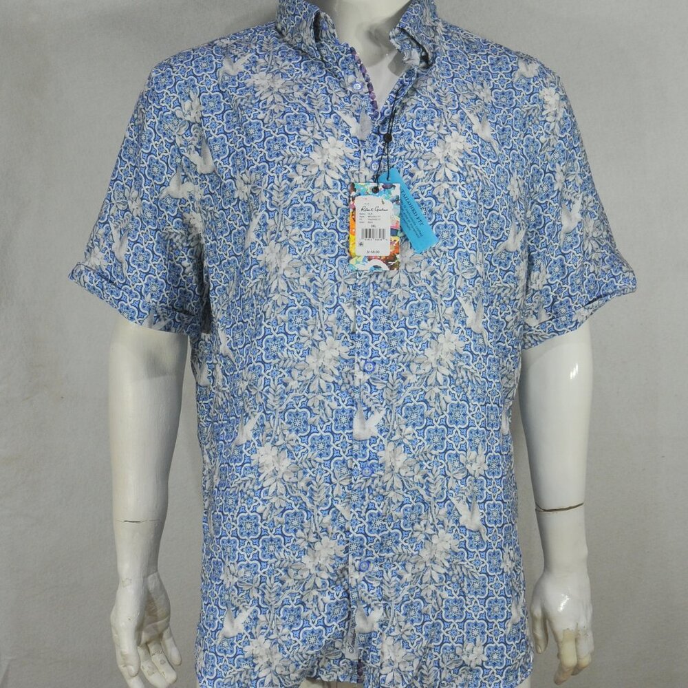 Robert Graham Men's Olin Shirt 3XL Tailored Fit Floral Blue NWT